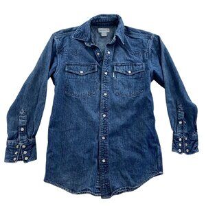 Vintage Carhartt Mens Denim Shirt Small Snap Pearl Blue Long Sleeve Western